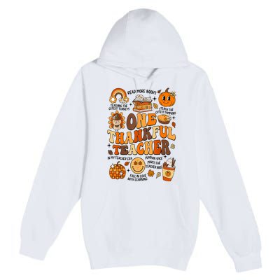 One Thankful Teacher Retro Groovy Fall Teachers Thanksgiving Day Gift Premium Pullover Hoodie