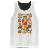 One Thankful Teacher Retro Groovy Fall Teachers Thanksgiving Day Gift Mesh Reversible Basketball Jersey Tank