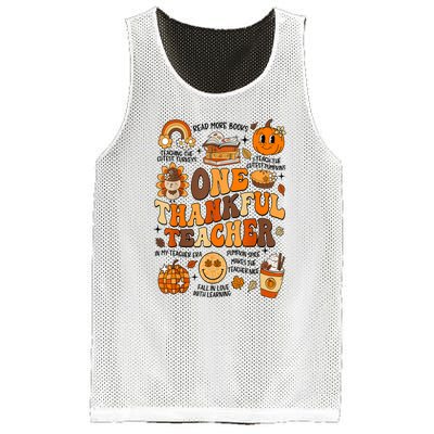 One Thankful Teacher Retro Groovy Fall Teachers Thanksgiving Day Gift Mesh Reversible Basketball Jersey Tank