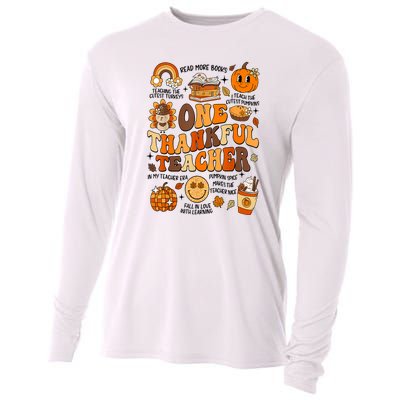 One Thankful Teacher Retro Groovy Fall Teachers Thanksgiving Day Gift Cooling Performance Long Sleeve Crew