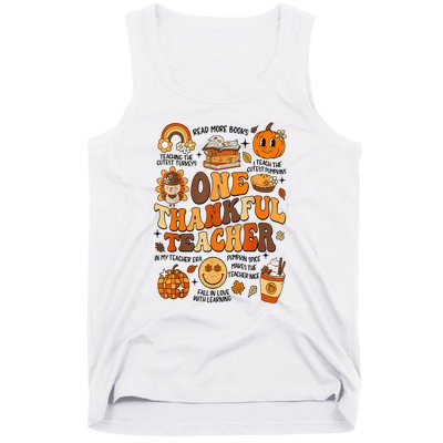 One Thankful Teacher Retro Groovy Fall Teachers Thanksgiving Day Gift Tank Top