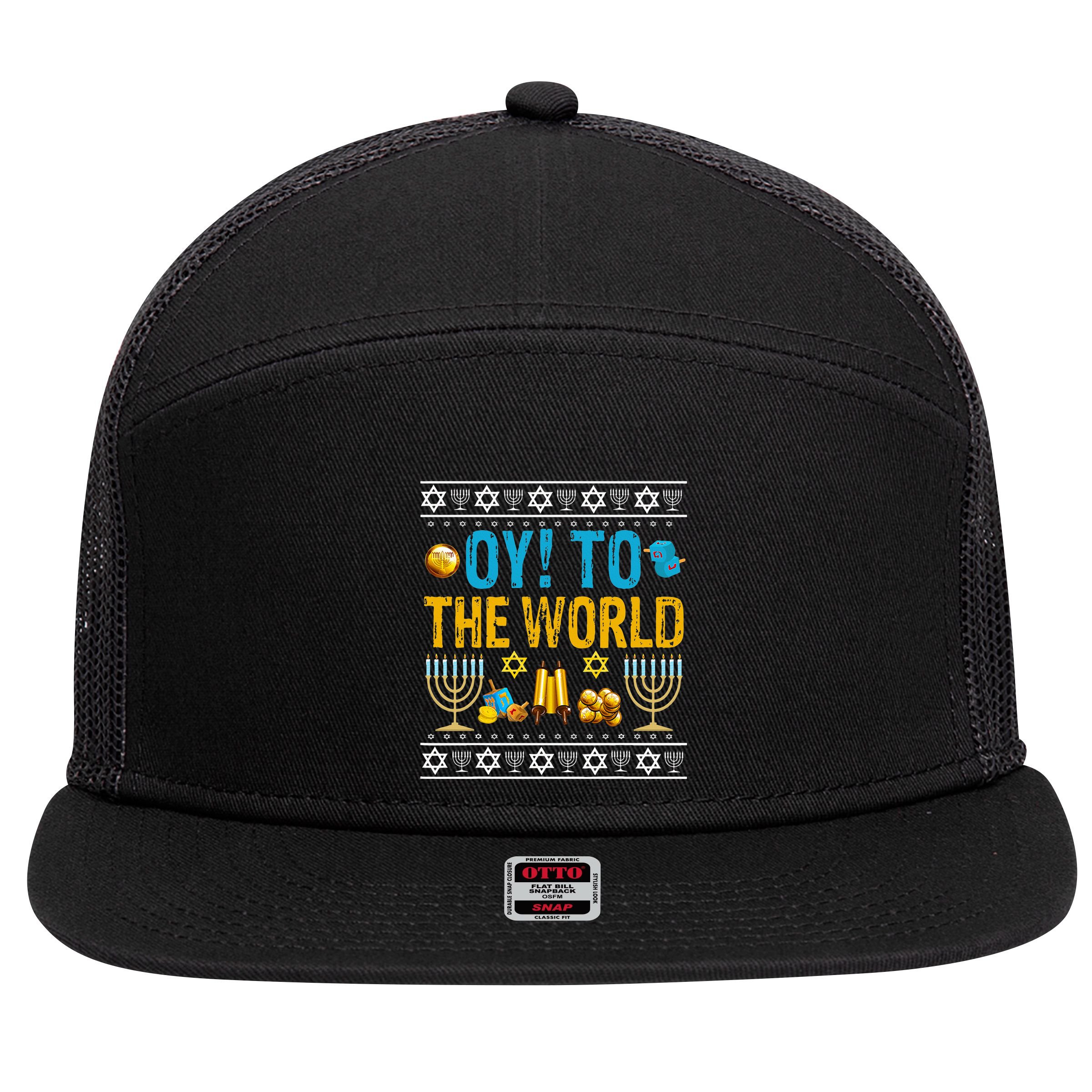 Oy To The World Jewish Gift   7 Panel Mesh Trucker Snapback Hat