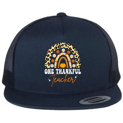 One Thankful Teacher Thanksgiving Fall Autumn Groovy Leopard Flat Bill Trucker Hat