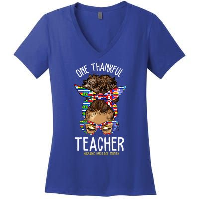 One Thankful Teacher Hispanic Heritage Month Countries Women's V-Neck T-Shirt