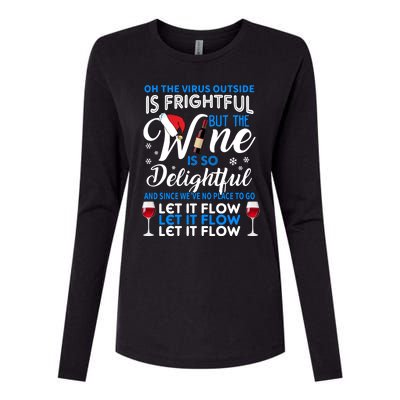 Oh The V Igiftr U S Outside Is Frightful But The Wine Christmas Gift Womens Cotton Relaxed Long Sleeve T-Shirt