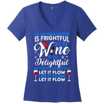 Oh The V Igiftr U S Outside Is Frightful But The Wine Christmas Gift Women's V-Neck T-Shirt