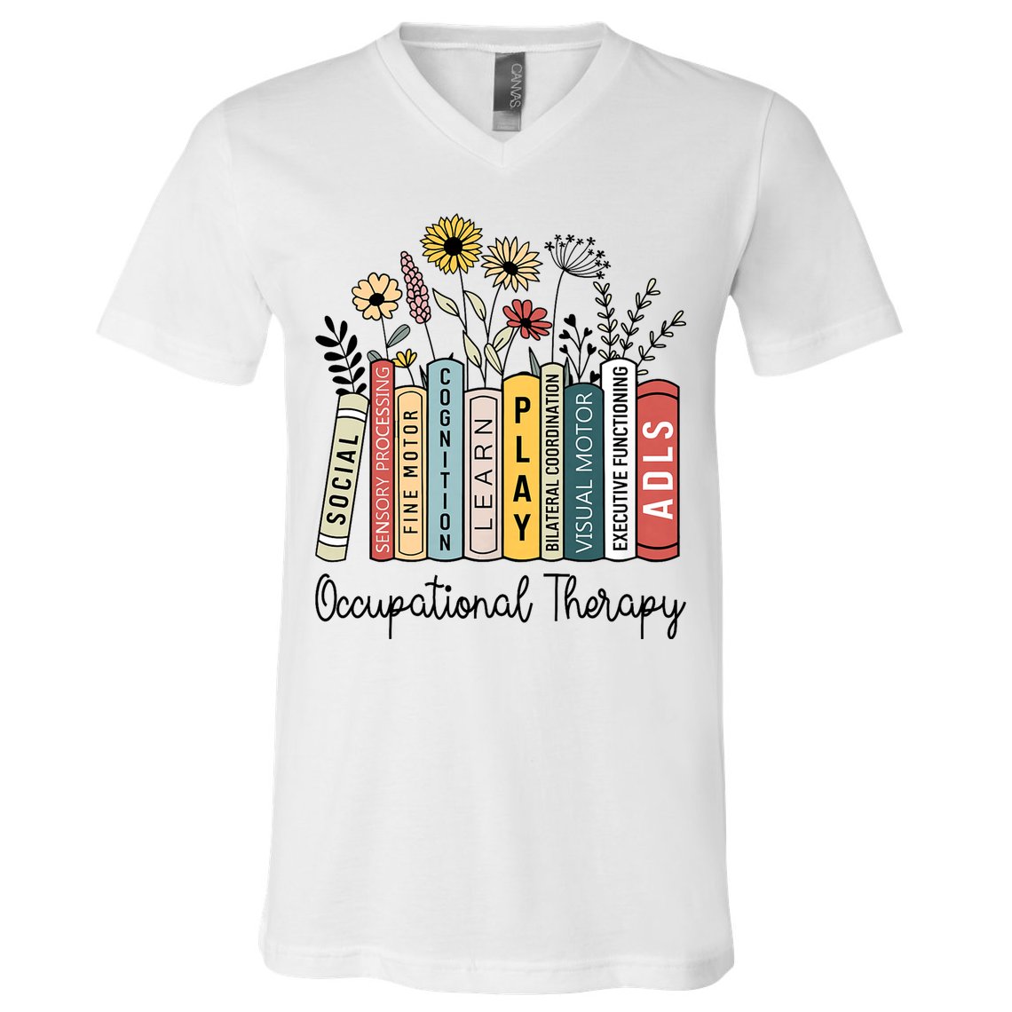 Occupational Therapy Wildflower Book Ot Therapist Assistant V-Neck T-Shirt