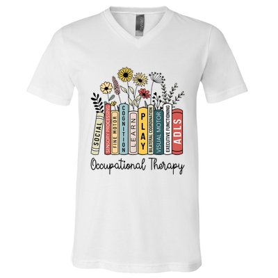 Occupational Therapy Wildflower Book Ot Therapist Assistant V-Neck T-Shirt