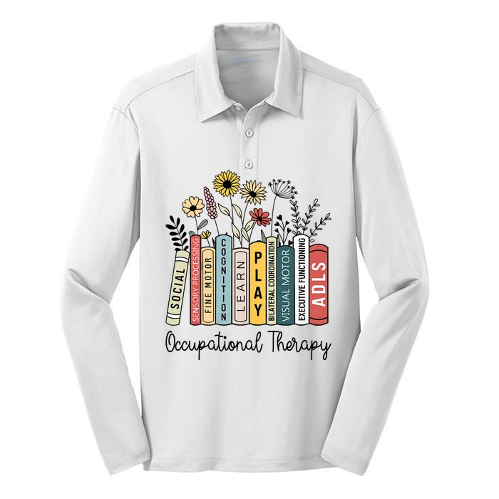 Occupational Therapy Wildflower Book Ot Therapist Assistant Silk Touch Performance Long Sleeve Polo