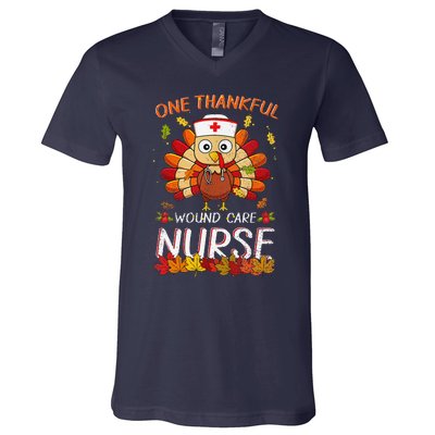 One Thankful Wound Care Nurse Turkey Fall Thanksgiving Nurse V-Neck T-Shirt