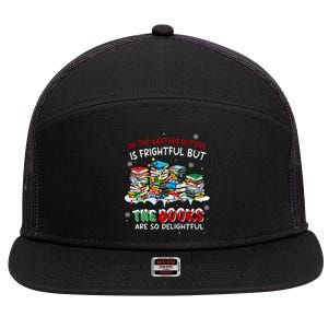 Oh The Weather Outside The Books Are So Delightful Christmas Lights 7 Panel Mesh Trucker Snapback Hat