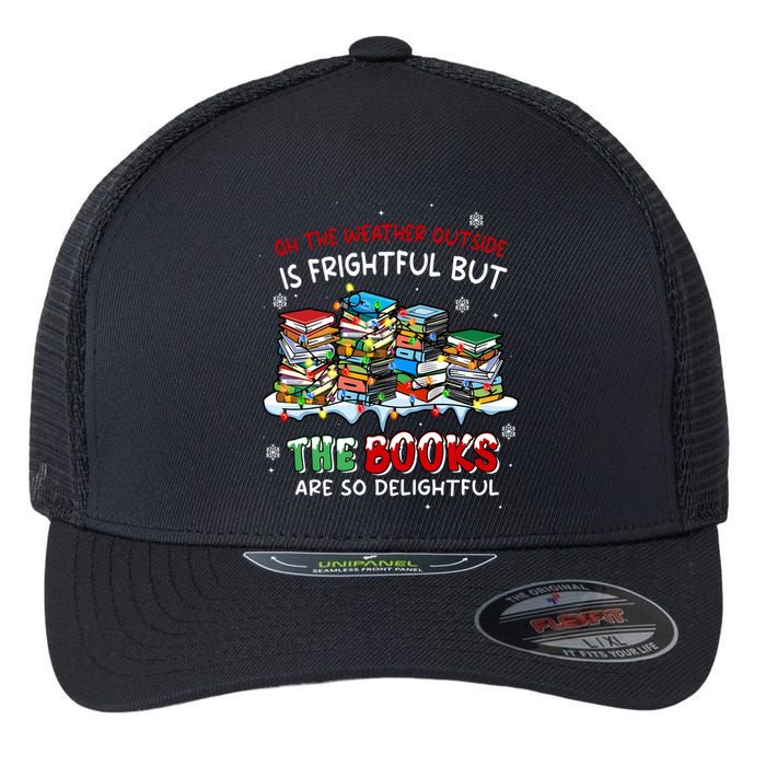 Oh The Weather Outside The Books Are So Delightful Christmas Lights Flexfit Unipanel Trucker Cap