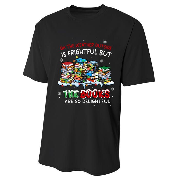 Oh The Weather Outside The Books Are So Delightful Christmas Lights Performance Sprint T-Shirt