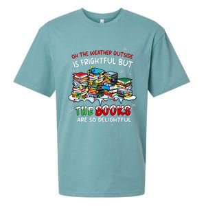 Oh The Weather Outside The Books Are So Delightful Christmas Lights Sueded Cloud Jersey T-Shirt