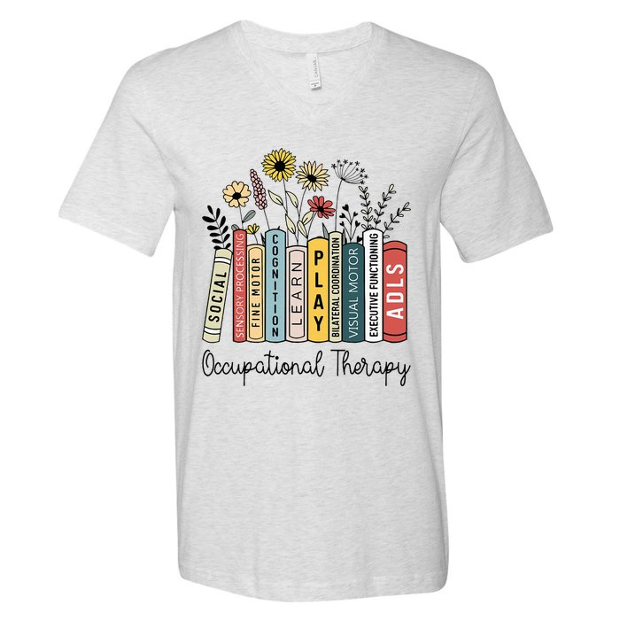 Occupational Therapy Wildflower Book Ot Therapist Assistant V-Neck T-Shirt