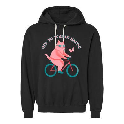 Off To Wreak Havoc Funny Cat Garment-Dyed Fleece Hoodie