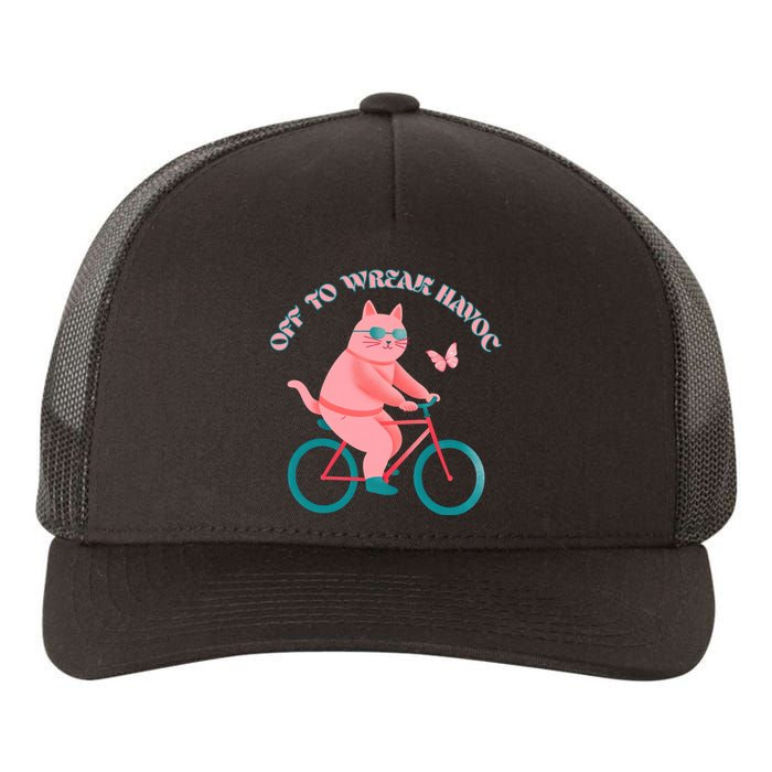 Off To Wreak Havoc Funny Cat Yupoong Adult 5-Panel Trucker Hat