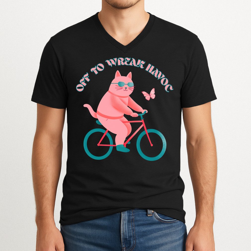 Off To Wreak Havoc Funny Cat V-Neck T-Shirt