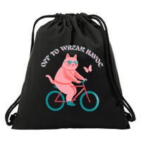 Off To Wreak Havoc Funny Cat Drawstring Bag