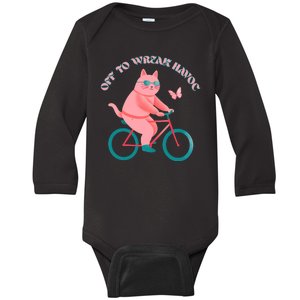 Off To Wreak Havoc Funny Cat Baby Long Sleeve Bodysuit