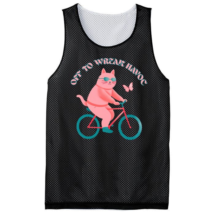 Off To Wreak Havoc Funny Cat Mesh Reversible Basketball Jersey Tank