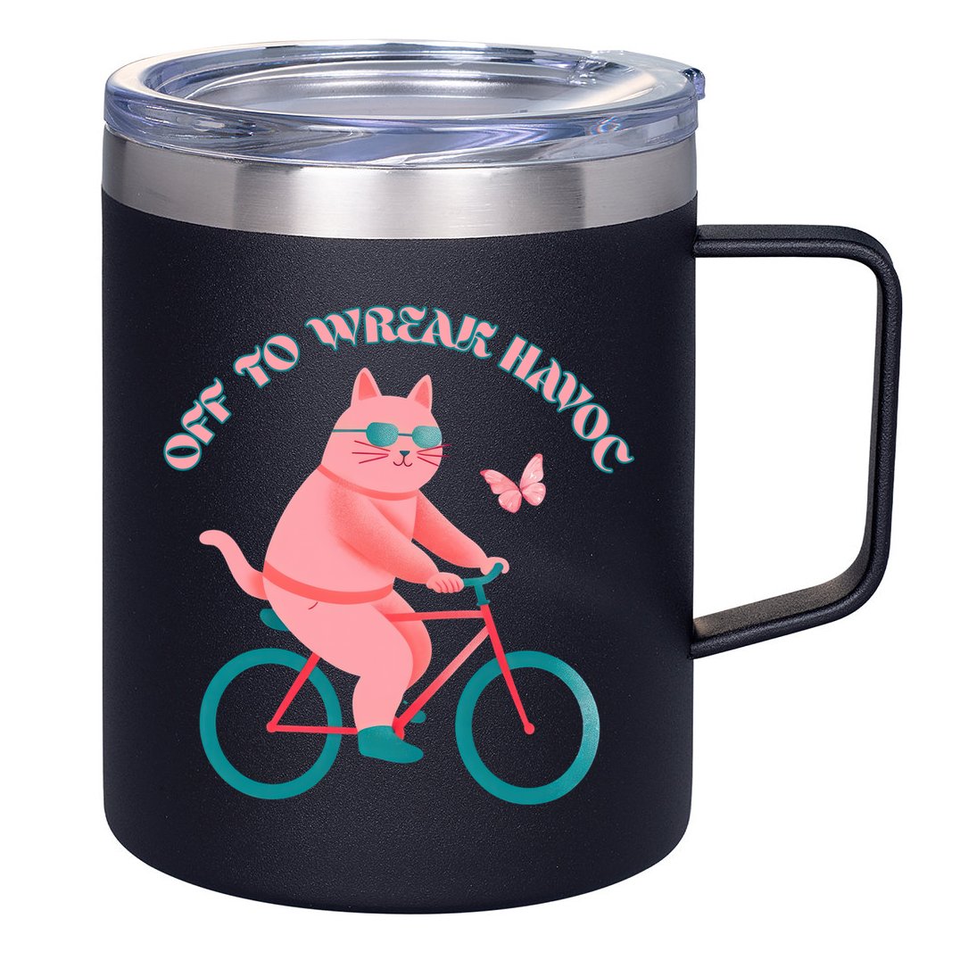 Off To Wreak Havoc Funny Cat 12oz Stainless Steel Coffee Mug