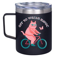 Off To Wreak Havoc Funny Cat 12oz Stainless Steel Coffee Mug