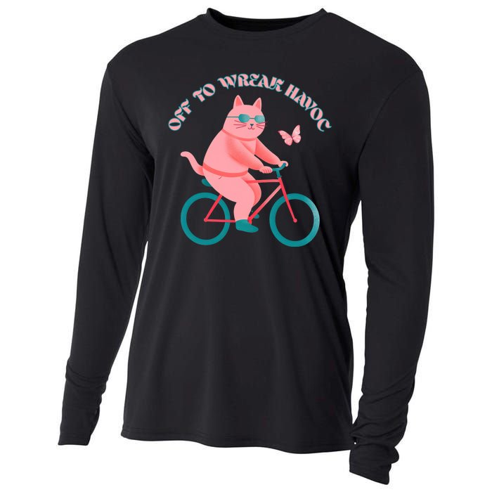 Off To Wreak Havoc Funny Cat Cooling Performance Long Sleeve Crew