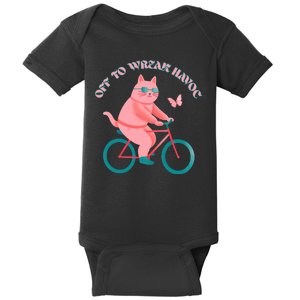 Off To Wreak Havoc Funny Cat Baby Bodysuit