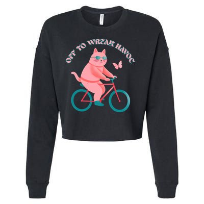 Off To Wreak Havoc Funny Cat Cropped Pullover Crew
