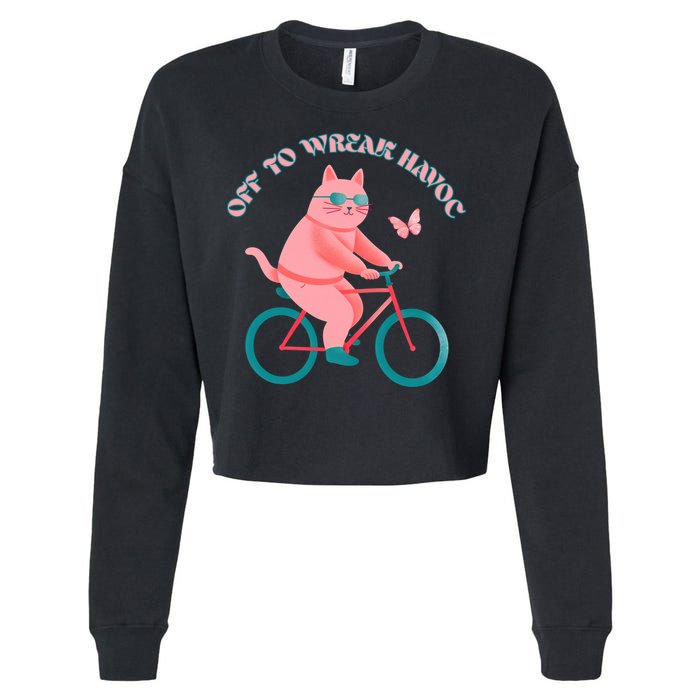 Off To Wreak Havoc Funny Cat Cropped Pullover Crew