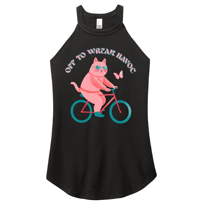 Off To Wreak Havoc Funny Cat Women's Perfect Tri Rocker Tank