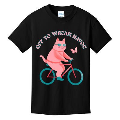 Off To Wreak Havoc Funny Cat Kids T-Shirt