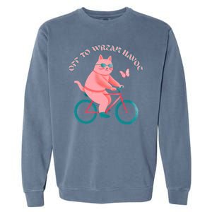 Off To Wreak Havoc Funny Cat Garment-Dyed Sweatshirt