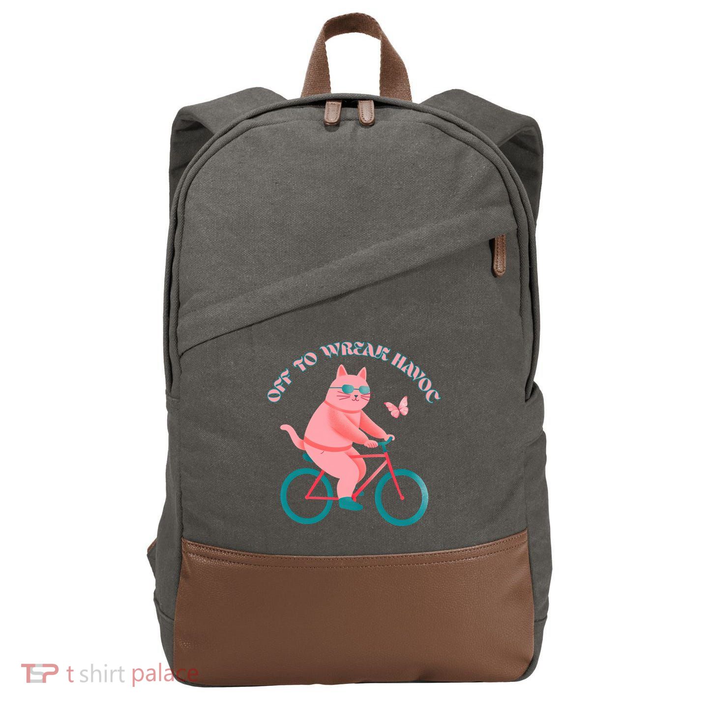 Off To Wreak Havoc Funny Cat Cotton Canvas Backpack
