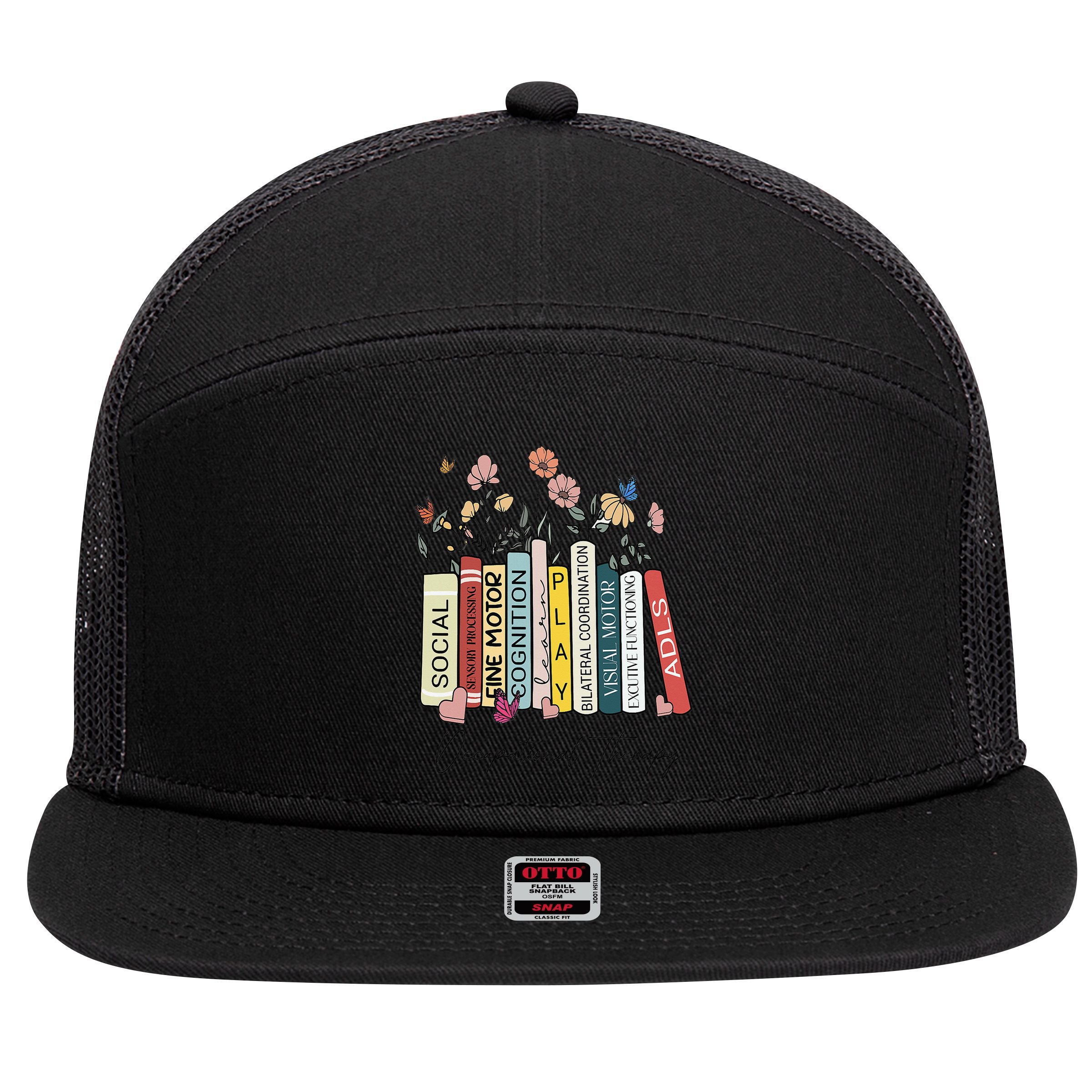 Occupational Therapy Wildflower Book OT Therapist Assistant 7 Panel Mesh Trucker Snapback Hat
