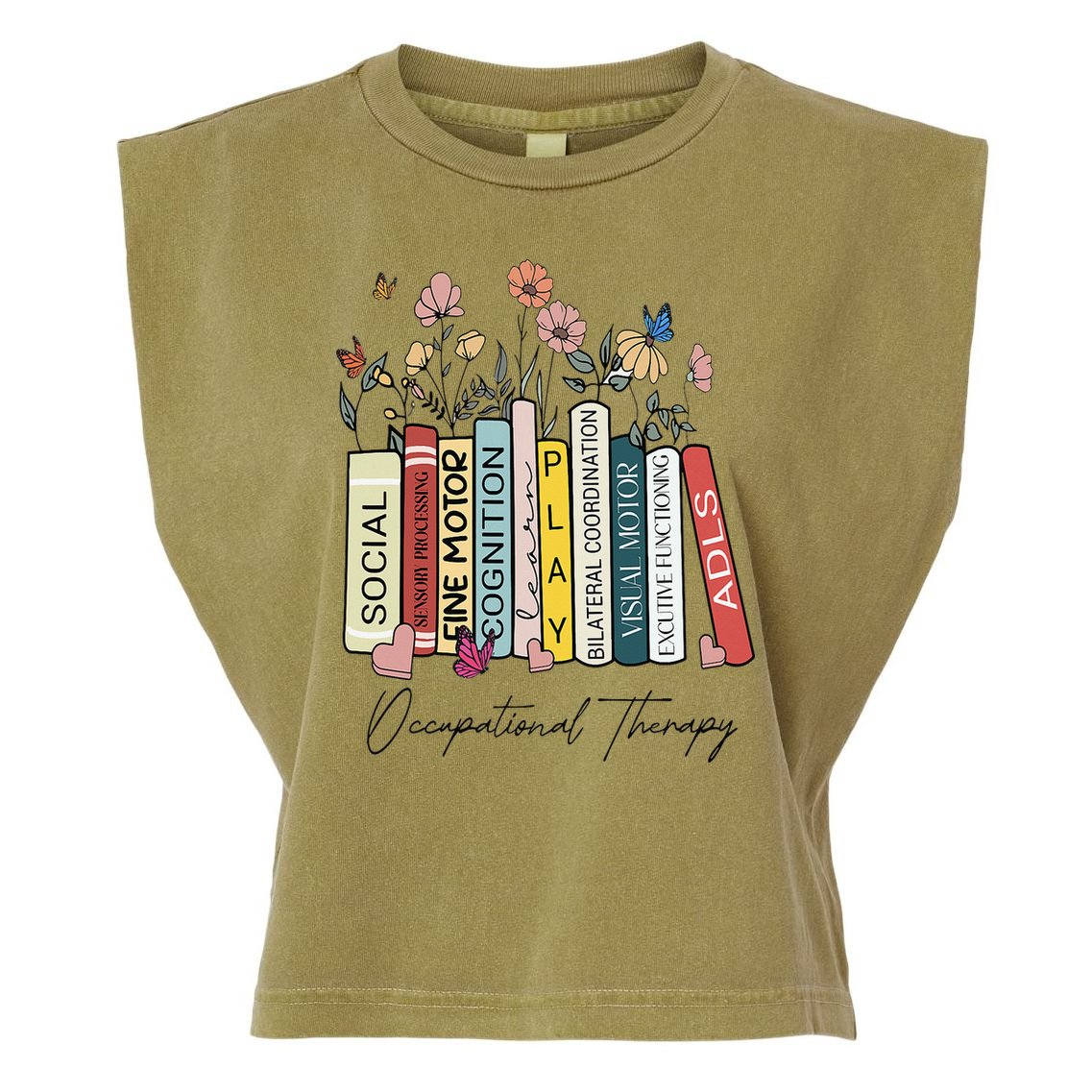 Occupational Therapy Wildflower Book OT Therapist Assistant Garment-Dyed Women's Muscle Tee