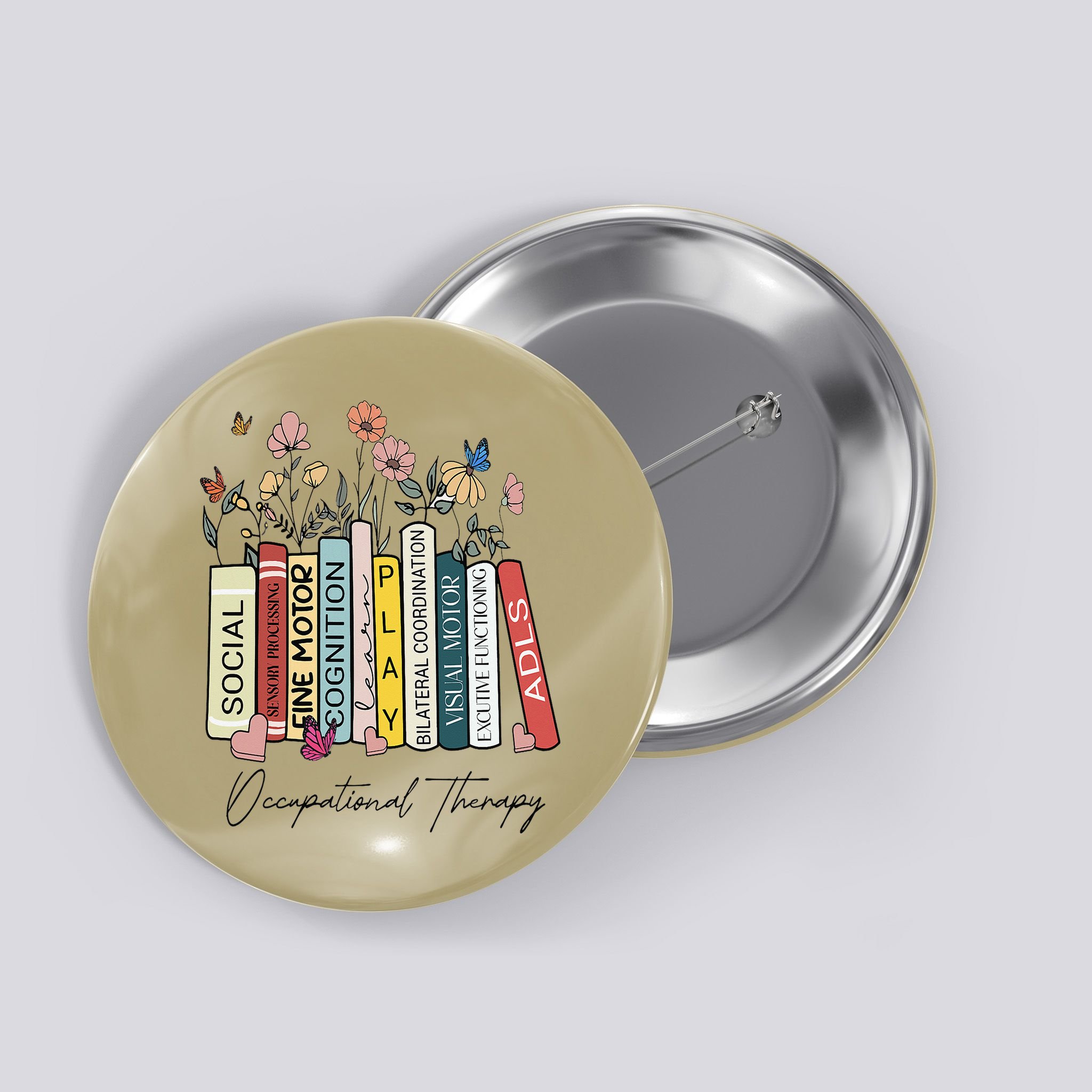Occupational Therapy Wildflower Book OT Therapist Assistant Button