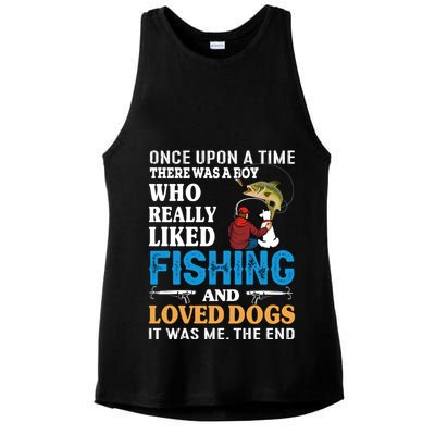 Once Upon A Time A Man Loved Fishing And Loved Dogs Ladies PosiCharge Tri-Blend Wicking Tank