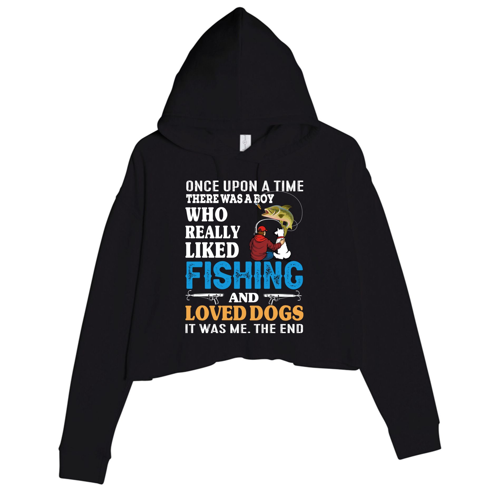Once Upon A Time A Man Loved Fishing And Loved Dogs Crop Fleece Hoodie