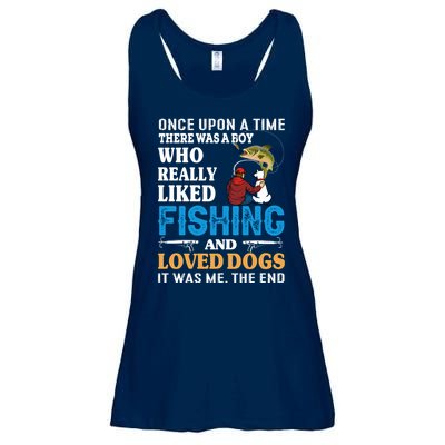 Once Upon A Time A Man Loved Fishing And Loved Dogs Ladies Essential Flowy Tank