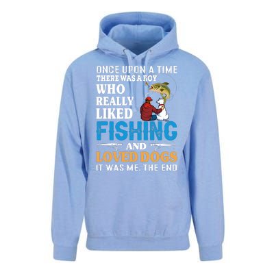 Once Upon A Time A Man Loved Fishing And Loved Dogs Unisex Surf Hoodie