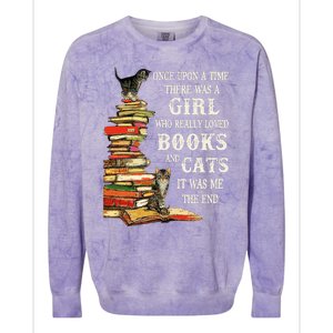 Once Upon A Time A Girl Really Loved Books And Cats Colorblast Crewneck Sweatshirt