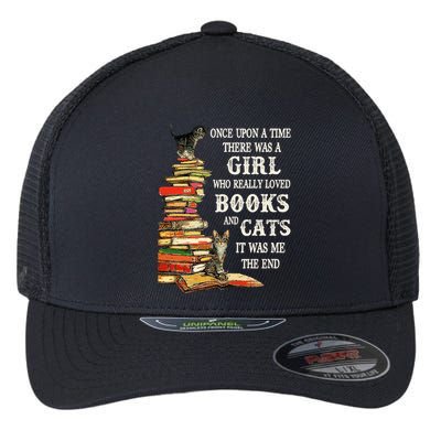 Once Upon A Time A Girl Really Loved Books And Cats Flexfit Unipanel Trucker Cap