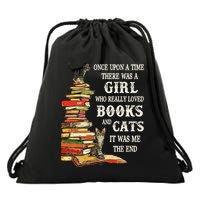 Once Upon A Time A Girl Really Loved Books And Cats Drawstring Bag