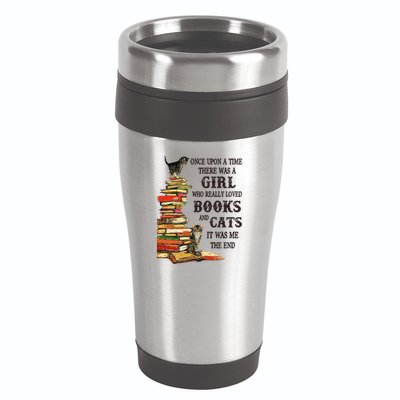 Once Upon A Time A Girl Really Loved Books And Cats 16oz Travel Tumbler