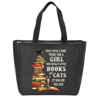 Once Upon A Time A Girl Really Loved Books And Cats Zip Tote Bag