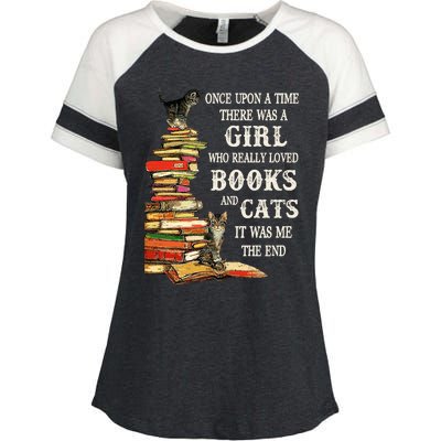 Once Upon A Time A Girl Really Loved Books And Cats Enza Ladies Jersey Colorblock Tee