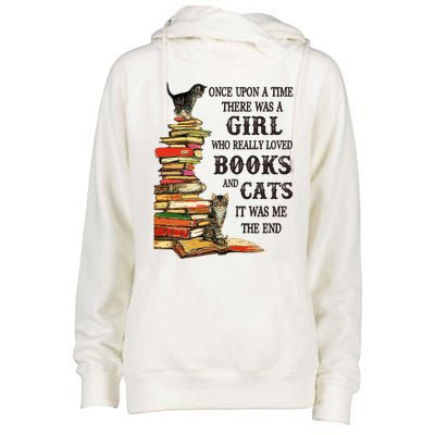 Once Upon A Time A Girl Really Loved Books And Cats Womens Funnel Neck Pullover Hood