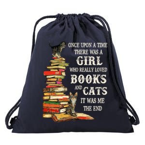 Once Upon A Time A Girl Really Loved Books And Cats Drawstring Bag